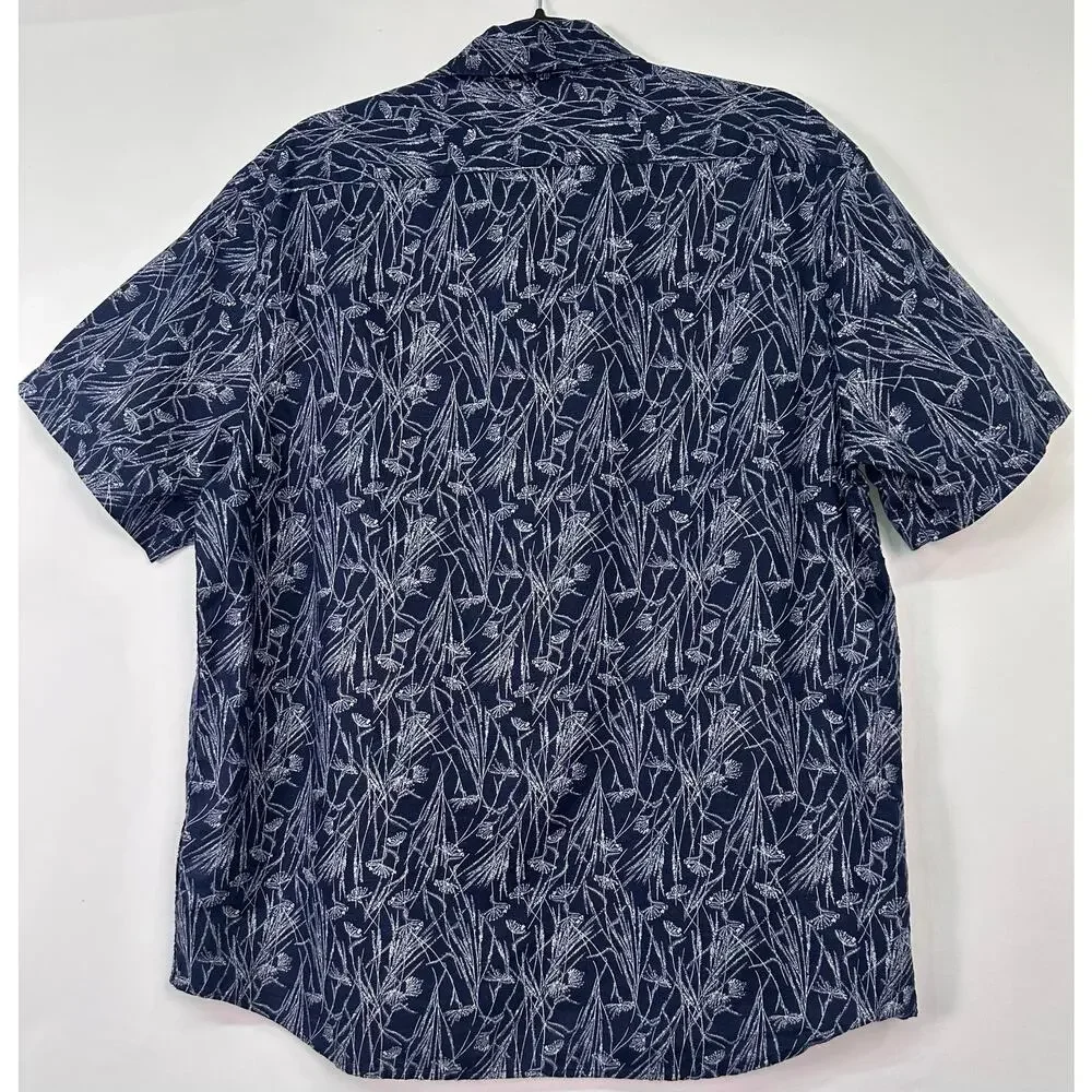 Banana Republic Blue & White Linen Floral Slim Fit Button Up Shirt Size L